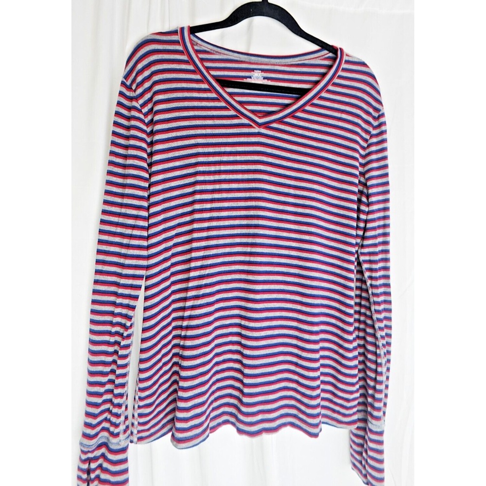 MODERN MOVEMENT Womens‎ Red Blue Striped V Neck Long Sleeve T Shirt Size 1X